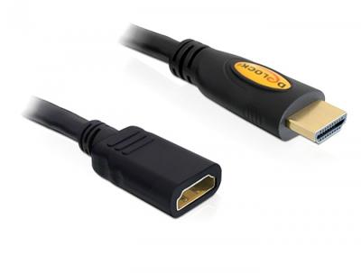 Delock 83082 HDMI-kabel HDMI Verlengkabel HDMI-A-stekker, HDMI-A-bus 5.00 m Zwart 4K UHD, Vergulde steekcontacten
