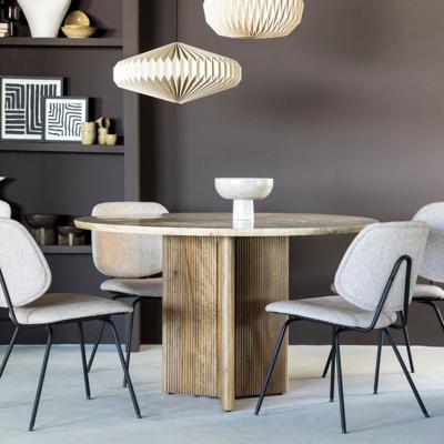 Eleonora Ronde Eettafel 'Sara' Mangohout en travertin, 130cm Eleonora Ronde Eettafel 'Sara' Mangohout en travertin, 130cm