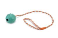 Rubberen bal met bel aan koord hondenspeeltje mint 60 cm - thumbnail