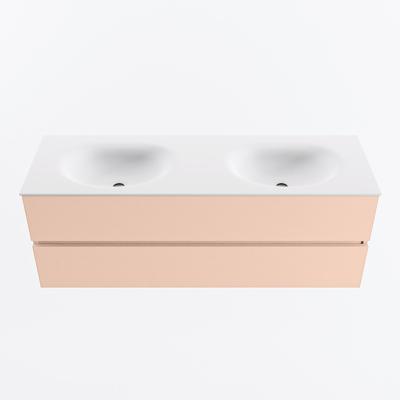 MONDIAZ VICA 140cm badmeubel onderkast Rosee 2 lades. Wastafel MOON dubbel zonder kraangat, kleur Talc.