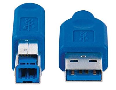 Manhattan USB A - USB B kabel USB 2 m blauw - USB-kabel (2 m, USB A, USB B, 3.0 (3.1 Gen 1), stekker/stekker, blauw)
