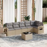 7-delige Loungeset met kussens poly rattan beige - thumbnail