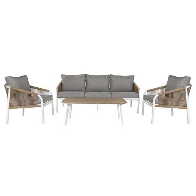 Tafelset met 3 fauteuils Home ESPRIT Wit Natuurlijk Lichtgrijs 189 x 73 x 84 cm Tafelset met 3 fauteuils Home ESPRIT Wit Natuurlijk Lichtgrijs 189 x 73 x 84 cm