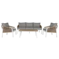 Tafelset met 3 fauteuils Home ESPRIT Wit Natuurlijk Lichtgrijs 189 x 73 x 84 cm - thumbnail