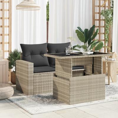 Tuintafel met glazen blad 100x55x73 cm poly rattan lichtgrijs - thumbnail