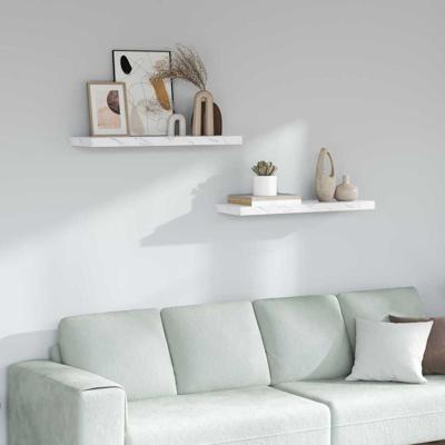 Wandplank 2 pcs Wit Marmer 90 x 23,5 x 4 cm Bewerkt hout