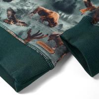 Kindertrui met runderen en adelaarsprint 140 donkergroen - thumbnail