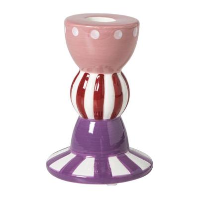 Kandelaar streep stip hoog - multikleur - ø8.5x12 cm Kandelaar streep stip hoog - multikleur - ø8.5x12 cm
