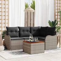 Tuinbankenset met kussen 5 pcs Grijs poly rattan - thumbnail
