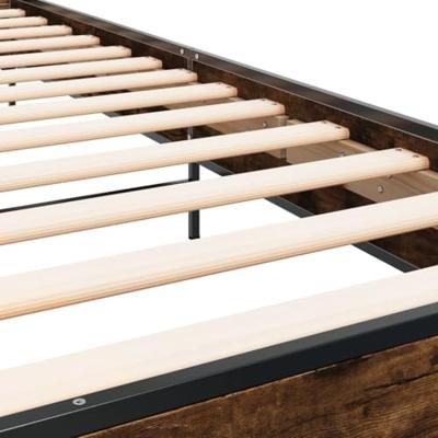 Bedframe bewerkt hout en metaal gerookt eikenkleurig 90x190 cm Bedframe bewerkt hout en metaal gerookt eikenkleurig 90x190 cm