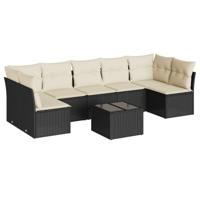 8-delige Loungeset met kussens poly rattan zwart - thumbnail