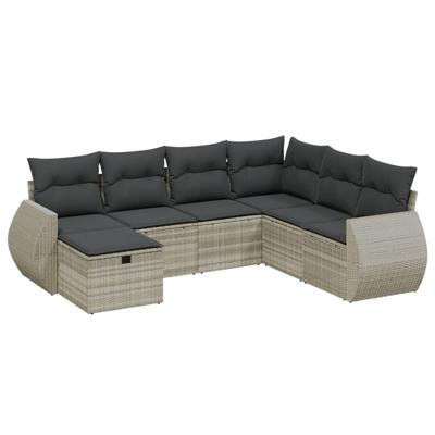 8-delige Loungeset met kussens poly rattan lichtgrijs