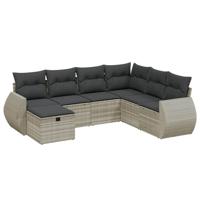 8-delige Loungeset met kussens poly rattan lichtgrijs - thumbnail