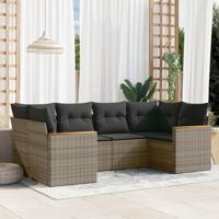 6-delige Loungeset met kussens poly rattan grijs - thumbnail