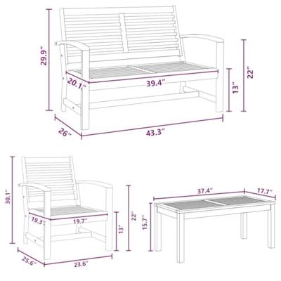 Tuinbankenset 4 pcs Naturel Massief Teakhout