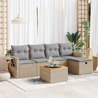 6-delige Loungeset met kussens poly rattan beige - thumbnail