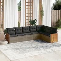 7-delige Loungeset met kussens poly rattan grijs - thumbnail