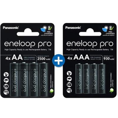 Panasonic Eneloop Pro Combi pack - 4 x AA en 4 x AAA oplaadbare batterijen met opbergdoosjes