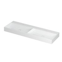 INK United Wastafel Porselein Dubbel met 2 Kraangaten incl. Porseleinen Click Plug en Verborgen Overloop Systeem - 1400x450x110 mm - Glans Wit - thumbnail