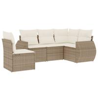 5-delige Loungeset met kussens poly rattan beige - thumbnail