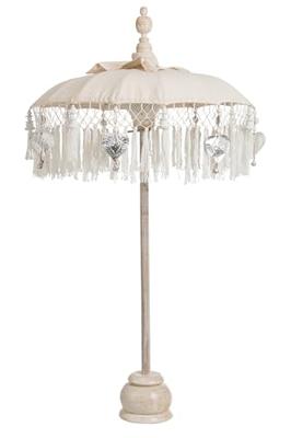 J-Line Parasol+Voet+Kwast Katoen|Hout Creme|Zilver Small