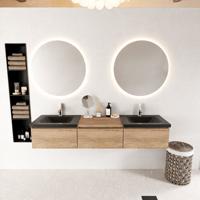 MONDIAZ BUKLA 180cm badmeubel met module 60 kleur Washed Oak met 3 lades. Wastafel CLOUD dubbel 2 kraangaten kleur Urban. - thumbnail
