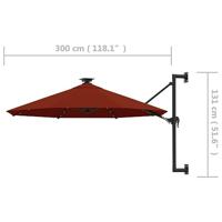 VidaXL Wandparasol met led&apos;s 300 cm terracottakleurig - thumbnail