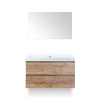 Maxx XL Badmeubelset 100 cm - Natuur Eiken - Wastafel Just Zonder kraangat - met Spiegel - thumbnail