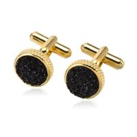 Goudkleurige Manchetknopen met Zwarte Inleg - thumbnail