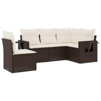 5-delige Loungeset met kussens poly rattan bruin - thumbnail