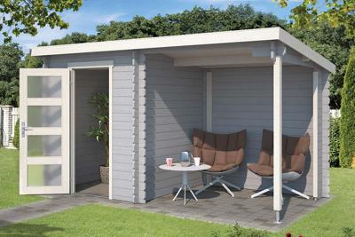 Blokhut met overkapping Jelle 370x175 Platinum Grey-Wit Outdoor Life - Outdoor life