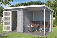 Blokhut met overkapping Jelle 370x175 Platinum Grey-Wit Outdoor Life - Outdoor life - thumbnail