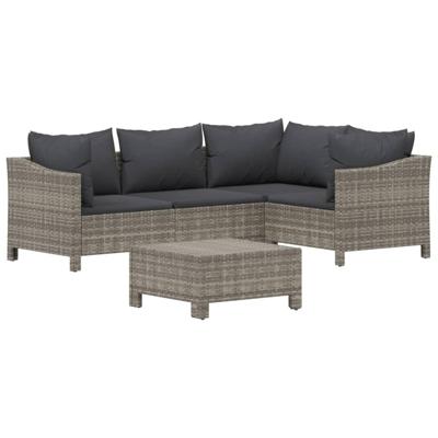 5-delige Loungeset met kussens poly rattan grijs 5-delige Loungeset met kussens poly rattan grijs