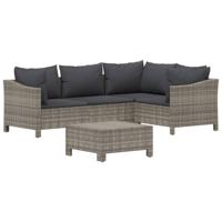 5-delige Loungeset met kussens poly rattan grijs - thumbnail
