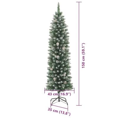VidaXL Kunstmatige slanke kerstboom met 150 led groen en wit 150 cm
