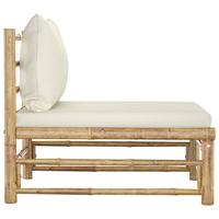 Tuinmiddenbank met crèmewitte kussens bamboe - thumbnail
