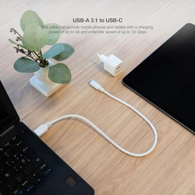 NANOCABLE 10.01.4000-W - USB 3.1-kabel, Gen2 10 Gbit/s 3A, USB-C-stekker naar USB-A-stekker, wit, 0,5 m