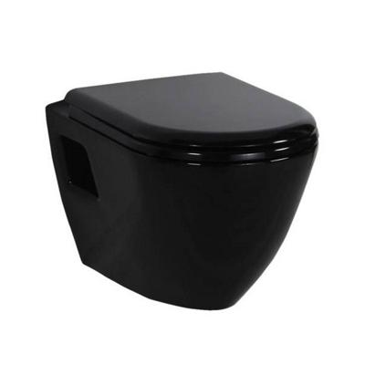 Toiletpot Hangend DC00325 49,5x35,5x33,5cm Wandcloset Keramiek Diepspoel Nano Coating EasyClean Glans Zwart met Softclose Toiletbril