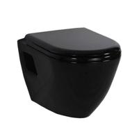 Toiletpot Hangend DC00325 49,5x35,5x33,5cm Wandcloset Keramiek Diepspoel Nano Coating EasyClean Glans Zwart met Softclose Toiletbril - thumbnail