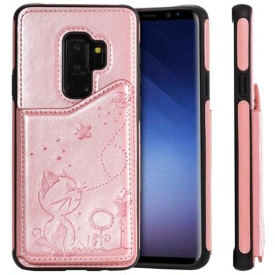Voor Galaxy S9 plus Kat Bee reliëf patroon schokbestendige beschermende case met kaartsleuven & fotolijstjes (Rose goud)