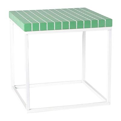 Bijzettafel checks met metalen frame - groen - 36x36x36 cm Bijzettafel checks met metalen frame - groen - 36x36x36 cm