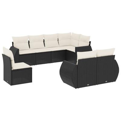 8-delige Loungeset met kussens poly rattan zwart - thumbnail