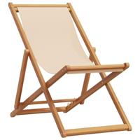 Strandstoel inklapbaar massief eucalyptushout en stof beige - thumbnail