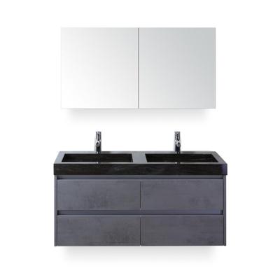 Dante Badmeubelset 120 cm - Beton Antrac - Wastafel Hardsteen Wit Lucca Dubbel - met Spiegelkast