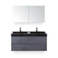Dante Badmeubelset 120 cm - Beton Antrac - Wastafel Hardsteen Wit Lucca Dubbel - met Spiegelkast - thumbnail