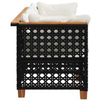 Tuinbank 3-zits met kussens poly rattan zwart - thumbnail