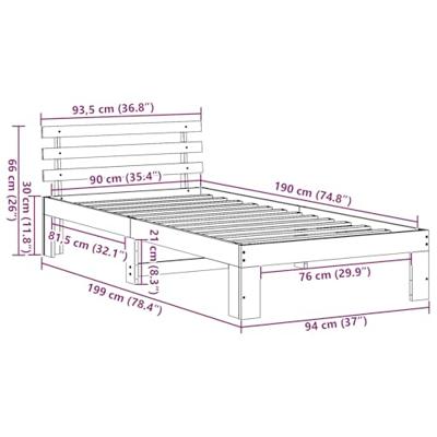 Bedframe met hoofdeinde Naturel 90 x 190 cm Massief grenenhout