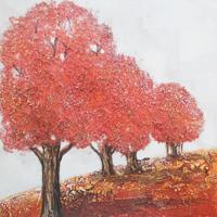 Schilderij - Handgeschilderd - Roze bomen 80x80cm - thumbnail