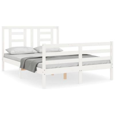 Bedframe met hoofdbord massief hout wit 140x200 cm