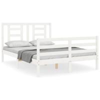 Bedframe met hoofdbord massief hout wit 140x200 cm - thumbnail
